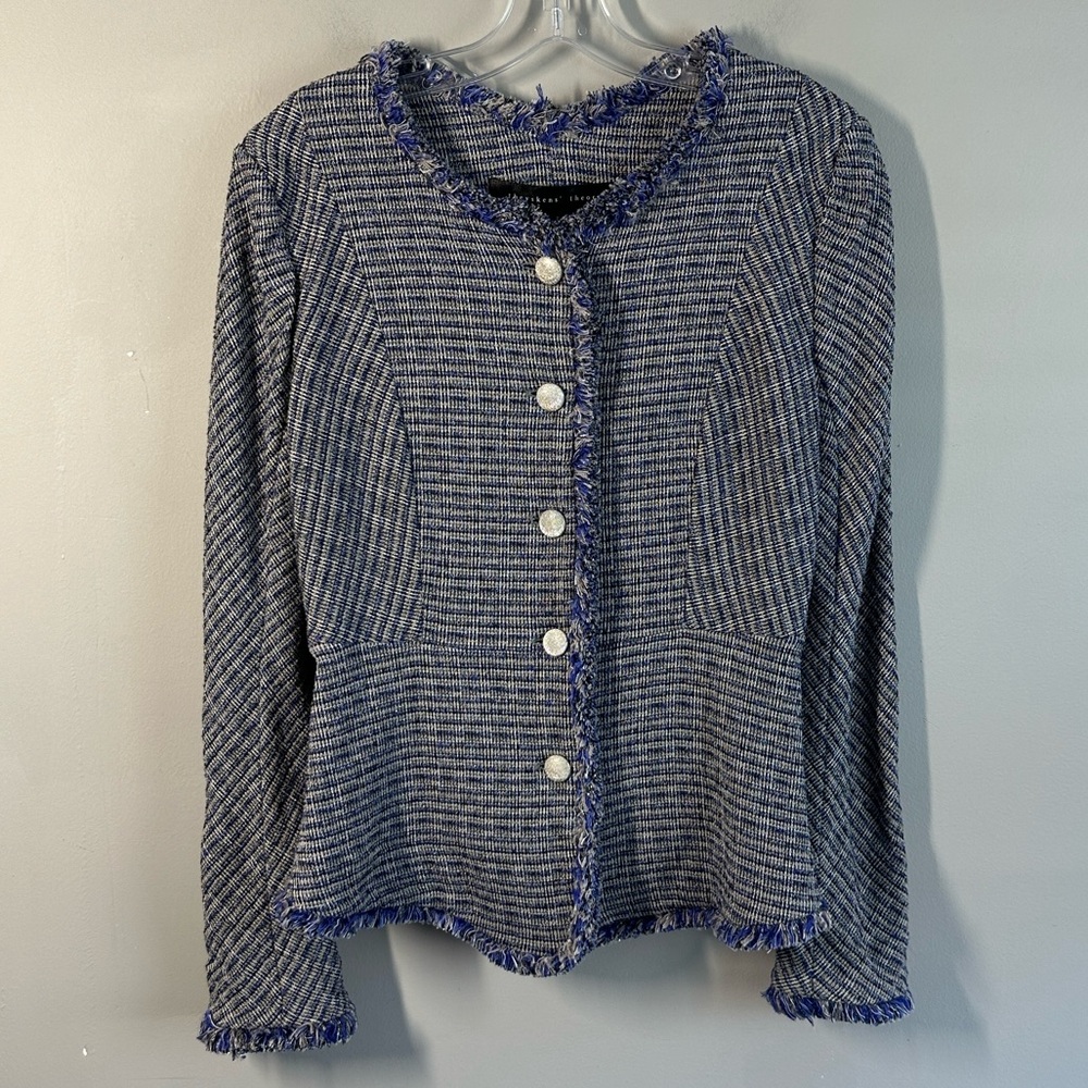 Theyskens’ Theory Jossak Blue Tweed Jacket With Fringe Trim Size 8